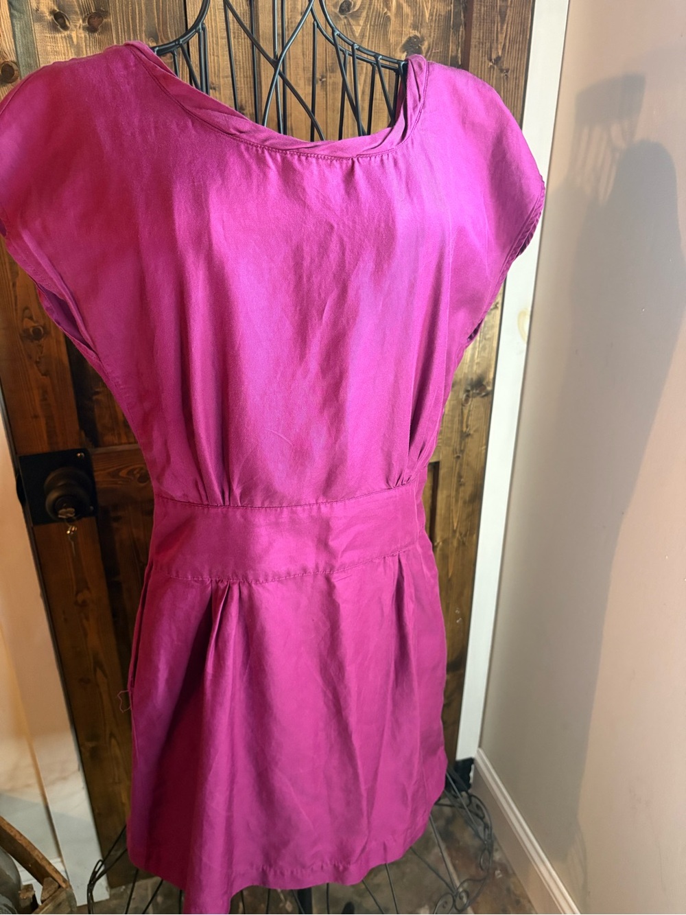 Fuchsia Short-Sleeve Waist-Detail Mini Dress
